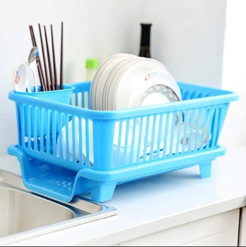 3 in 1 Large Durable Plastic Kitchen Sink Dish Drainer Rack (Premium Quality)