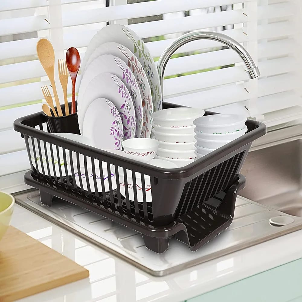 3 in 1 Large Durable Plastic Kitchen Sink Dish Drainer Rack (Premium Quality)